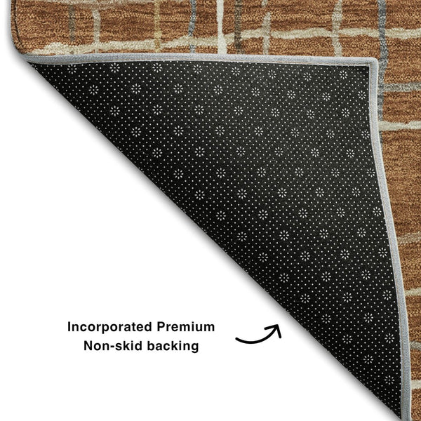 HomeRoots 8' X 10' Striped Washable Area Rug in Rust, Ivory & Gray - UV Protected, Stain-Resistant & Durable! 678584