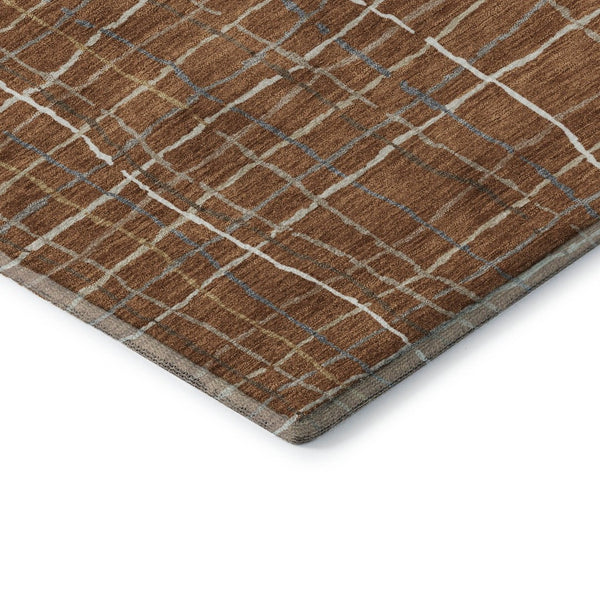 HomeRoots 8' X 10' Striped Washable Area Rug in Rust, Ivory & Gray - UV Protected, Stain-Resistant & Durable! 678584