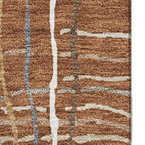 HomeRoots 8' X 10' Striped Washable Area Rug in Rust, Ivory & Gray - UV Protected, Stain-Resistant & Durable! 678584