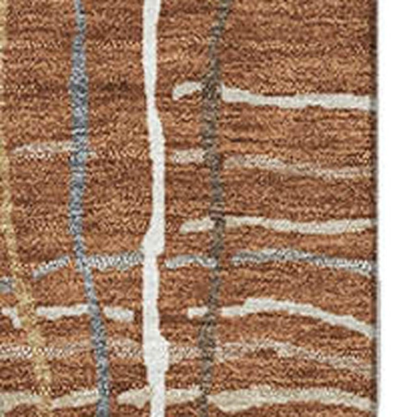HomeRoots 8' X 10' Striped Washable Area Rug in Rust, Ivory & Gray - UV Protected, Stain-Resistant & Durable! 678584