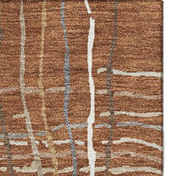 HomeRoots 8' X 10' Striped Washable Area Rug in Rust, Ivory & Gray - UV Protected, Stain-Resistant & Durable! 678584