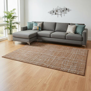 HomeRoots 9' X 12' Stylish Rust Ivory Gray Striped Washable Area Rug with UV Protection for Busy Homes 678585