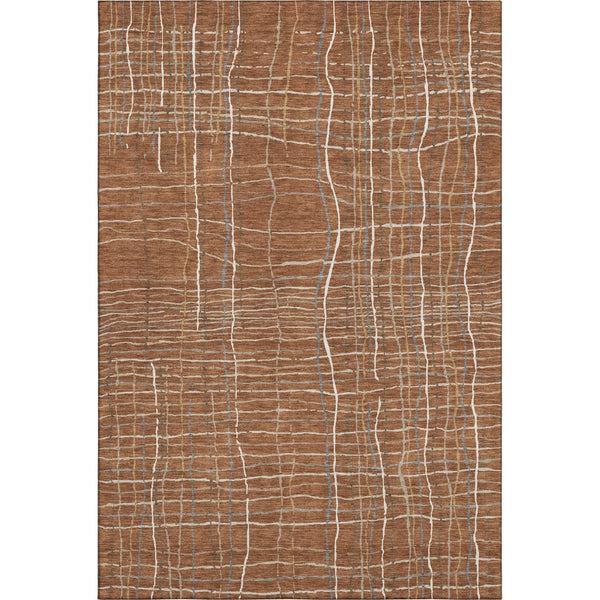 HomeRoots 9' X 12' Stylish Rust Ivory Gray Striped Washable Area Rug with UV Protection for Busy Homes 678585