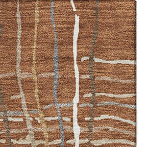 HomeRoots 9' X 12' Stylish Rust Ivory Gray Striped Washable Area Rug with UV Protection for Busy Homes 678585
