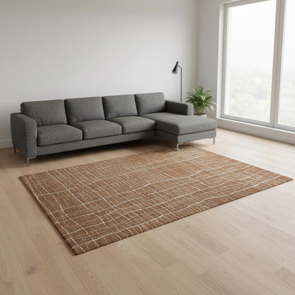 HomeRoots 10' X 14' Striped Washable Area Rug in Rust, Ivory & Gray - Durable, Stain Resistant & UV Protected! 678586