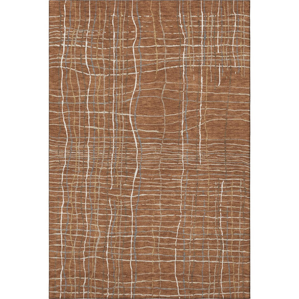 HomeRoots 10' X 14' Striped Washable Area Rug in Rust, Ivory & Gray - Durable, Stain Resistant & UV Protected! 678586