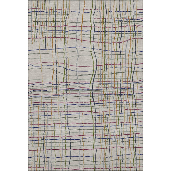 HomeRoots 5' X 8' Beige Gold And Blue Striped Washable Area Rug – Durable, Stain-Resistant, UV Protected Style! 678588