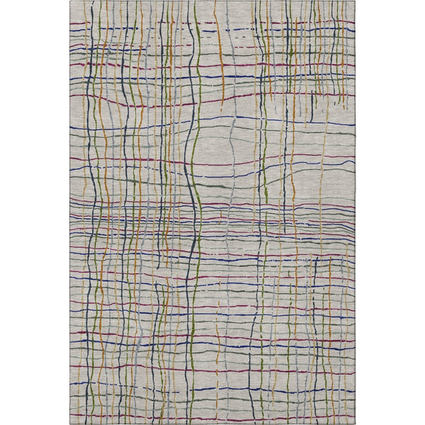 HomeRoots 5' X 8' Beige Gold And Blue Striped Washable Area Rug – Durable, Stain-Resistant, UV Protected Style! 678588