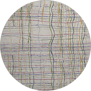 HomeRoots 8' Beige Gold and Blue Striped Washable Round Rug with UV Protection for Indoor and Outdoor Use 678589