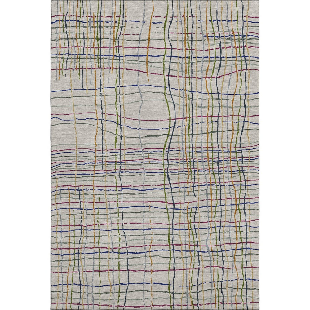 HomeRoots 8' X 10' Stylish Beige Gold & Blue Striped Washable Area Rug with UV Protection for Homes 678590