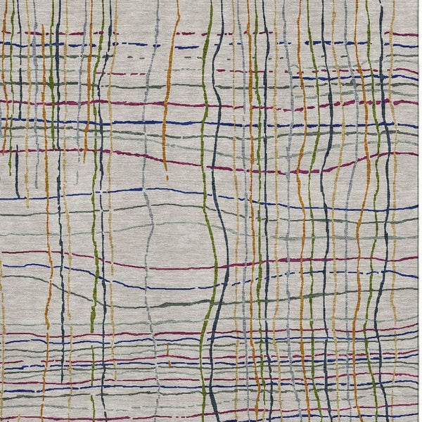 HomeRoots 8' X 10' Stylish Beige Gold & Blue Striped Washable Area Rug with UV Protection for Homes 678590