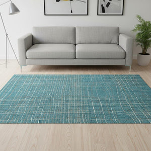 HomeRoots 5' Teal, Brown & Ivory Striped Washable Area Rug - Durable, UV Protected, Perfect for Busy Homes! 678594