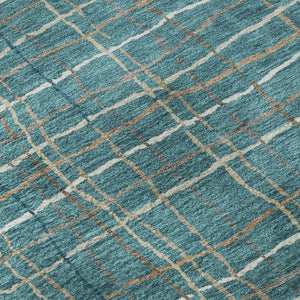HomeRoots 8' Teal Brown and Ivory Striped Washable Round Rug - Durable, UV-Protected, Easy-Care for Active Homes 678595