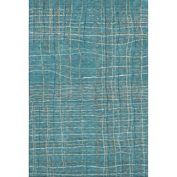 HomeRoots 8' X 10' Stylish Teal, Brown & Ivory Striped Washable Area Rug with UV Protection for Home Durability 678596