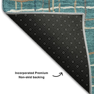 HomeRoots 9' X 12' Stylish Teal, Brown & Ivory Striped Area Rug – Washable, UV Protected, Ideal for Homes 678597
