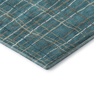 HomeRoots 9' X 12' Stylish Teal, Brown & Ivory Striped Area Rug – Washable, UV Protected, Ideal for Homes 678597