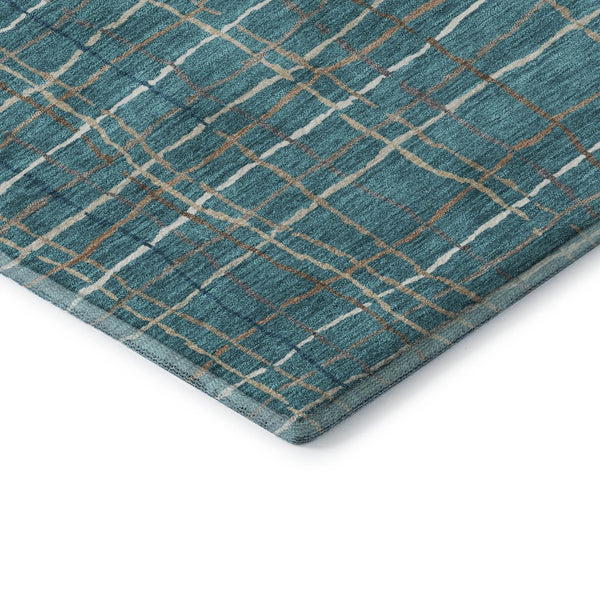 HomeRoots 9' X 12' Stylish Teal, Brown & Ivory Striped Area Rug – Washable, UV Protected, Ideal for Homes 678597