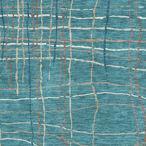 HomeRoots 9' X 12' Stylish Teal, Brown & Ivory Striped Area Rug – Washable, UV Protected, Ideal for Homes 678597