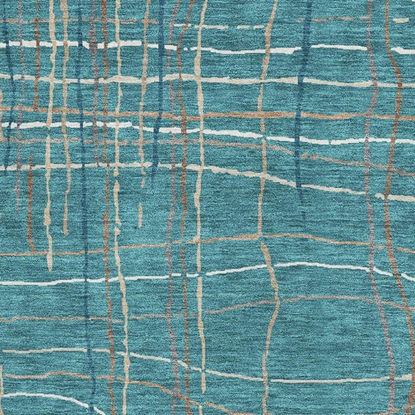 HomeRoots 9' X 12' Stylish Teal, Brown & Ivory Striped Area Rug – Washable, UV Protected, Ideal for Homes 678597