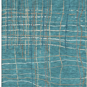 HomeRoots 9' X 12' Stylish Teal, Brown & Ivory Striped Area Rug – Washable, UV Protected, Ideal for Homes 678597