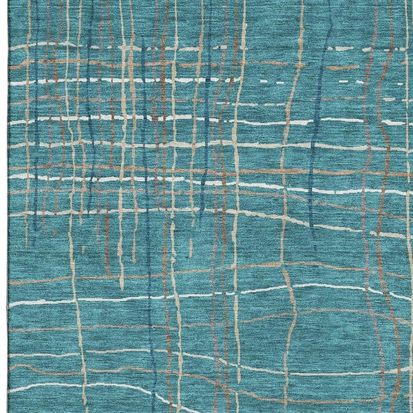 HomeRoots 9' X 12' Stylish Teal, Brown & Ivory Striped Area Rug – Washable, UV Protected, Ideal for Homes 678597