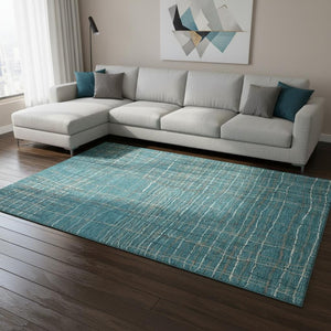 HomeRoots 10' Teal Brown Ivory Striped Washable Area Rug - Durable, UV-Protected for High-Traffic Spaces! 678598