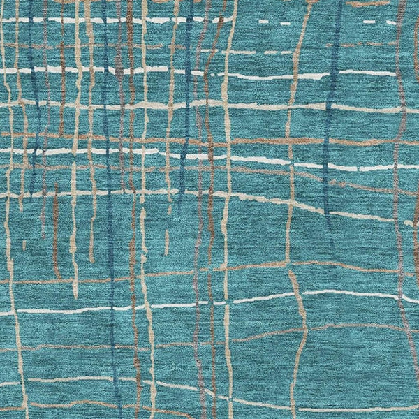 HomeRoots 10' Teal Brown Ivory Striped Washable Area Rug - Durable, UV-Protected for High-Traffic Spaces! 678598