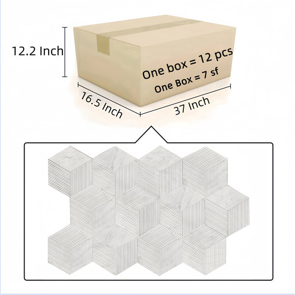English Elm Hexagon Snow Mountain White Marble Tiles - Textured, 3D Fluted Design For Elegant Bathroom Walls W1696P262342