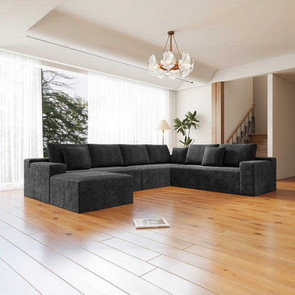 English Elm 137.8*104.3"Modular Sectional Sofa - Plush Corduroy, No Assembly, Versatile 4-Piece Design For Comfort W3819S00117