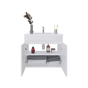 English Elm Chaux Floating Wide Double-Door Vanity 23.2" with Glossy Resin Sink & Two Shelves, Space-Saving White B070P337122