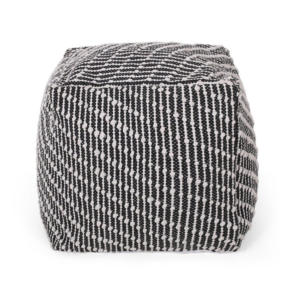 English Elm Christopher Knight Home® - WOVEN Cotton Pouf Black White – Handwoven Cotton Ottoman Pouf, 18" Cube, Boho Accent Seating 67860.00