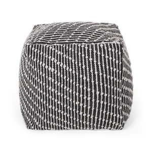 English Elm Christopher Knight Home® - WOVEN Cotton Pouf Black White – Handwoven Cotton Ottoman Pouf, 18" Cube, Boho Accent Seating 67860.00