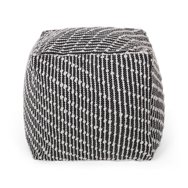 English Elm Christopher Knight Home® - WOVEN Cotton Pouf Black White – Handwoven Cotton Ottoman Pouf, 18" Cube, Boho Accent Seating 67860.00
