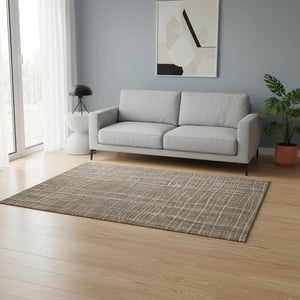HomeRoots 5' X 8' Washable Taupe Ivory Gold Striped Area Rug - Durable, Stylish, UV Protected for Every Home 678600