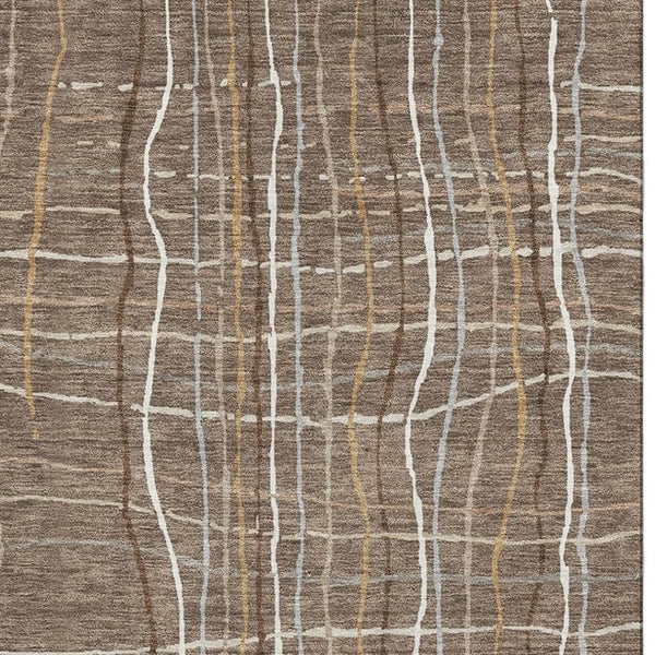 HomeRoots 5' X 8' Washable Taupe Ivory Gold Striped Area Rug - Durable, Stylish, UV Protected for Every Home 678600