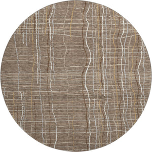 HomeRoots 8' Taupe Ivory Gold Striped Washable Round Rug - Durable, UV Protected & Stylish for Every Room 678601