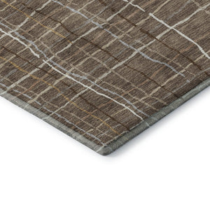 HomeRoots 8' Taupe Ivory Gold Striped Washable Round Rug - Durable, UV Protected & Stylish for Every Room 678601
