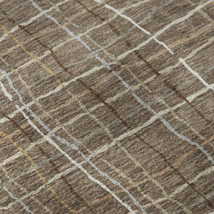 HomeRoots 8' Taupe Ivory Gold Striped Washable Round Rug - Durable, UV Protected & Stylish for Every Room 678601