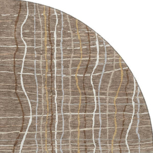 HomeRoots 8' Taupe Ivory Gold Striped Washable Round Rug - Durable, UV Protected & Stylish for Every Room 678601