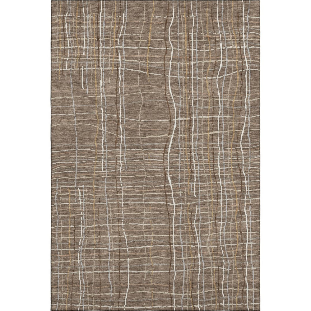 HomeRoots 8' X 10' Stylish Taupe Ivory Gold Striped Washable Area Rug with Stain Resistance & UV Protection 678602