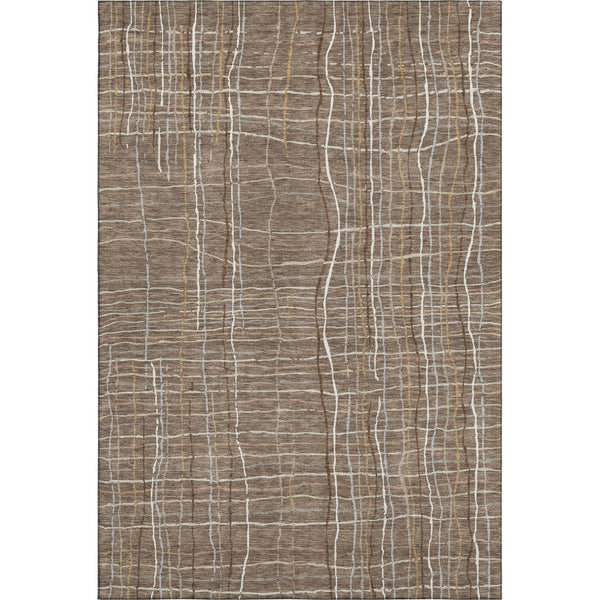 HomeRoots 8' X 10' Stylish Taupe Ivory Gold Striped Washable Area Rug with Stain Resistance & UV Protection 678602