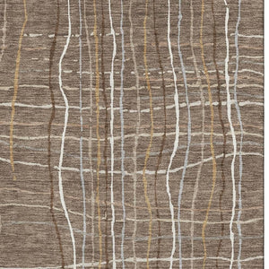 HomeRoots 8' X 10' Stylish Taupe Ivory Gold Striped Washable Area Rug with Stain Resistance & UV Protection 678602