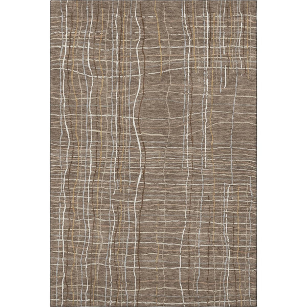 HomeRoots 8' X 10' Stylish Taupe Ivory Gold Striped Washable Area Rug with Stain Resistance & UV Protection 678602