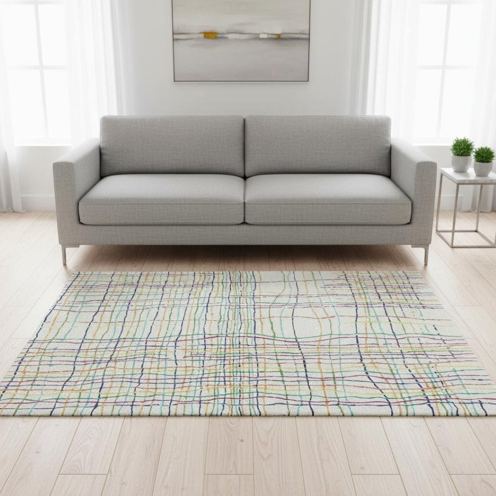 HomeRoots 5' X 8' Vibrant Striped Washable Area Rug with UV Protection – Perfect for High-Traffic Spaces! 678606