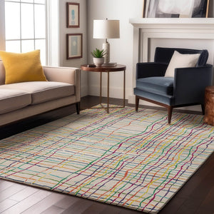 HomeRoots 5' X 8' Vibrant Striped Washable Area Rug with UV Protection – Perfect for High-Traffic Spaces! 678606