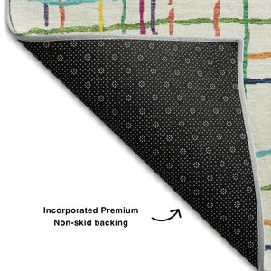 HomeRoots 5' X 8' Vibrant Striped Washable Area Rug with UV Protection – Perfect for High-Traffic Spaces! 678606