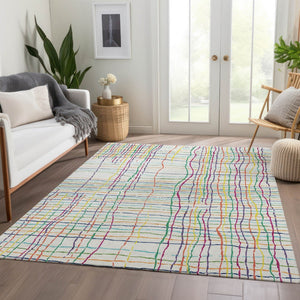 HomeRoots 5' X 8' Vibrant Striped Washable Area Rug with UV Protection – Perfect for High-Traffic Spaces! 678606