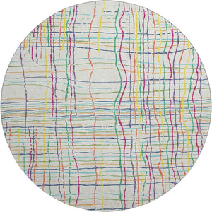 HomeRoots 8' Vibrant Striped Round Rug with UV Protection - Washable, Durable, Perfect for Indoor & Outdoor Use 678607