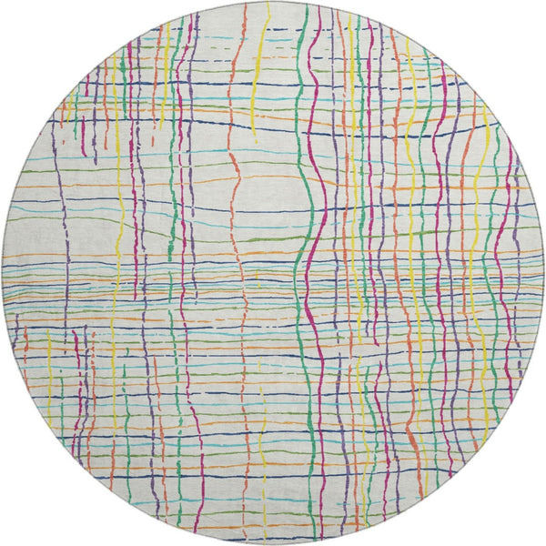 HomeRoots 8' Vibrant Striped Round Rug with UV Protection - Washable, Durable, Perfect for Indoor & Outdoor Use 678607