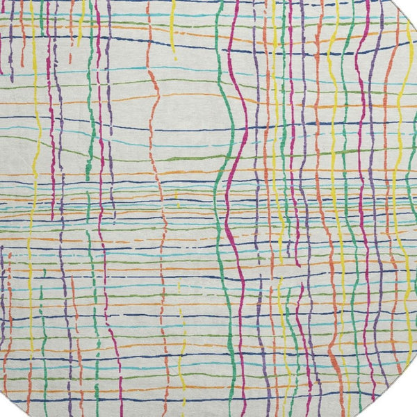 HomeRoots 8' Vibrant Striped Round Rug with UV Protection - Washable, Durable, Perfect for Indoor & Outdoor Use 678607